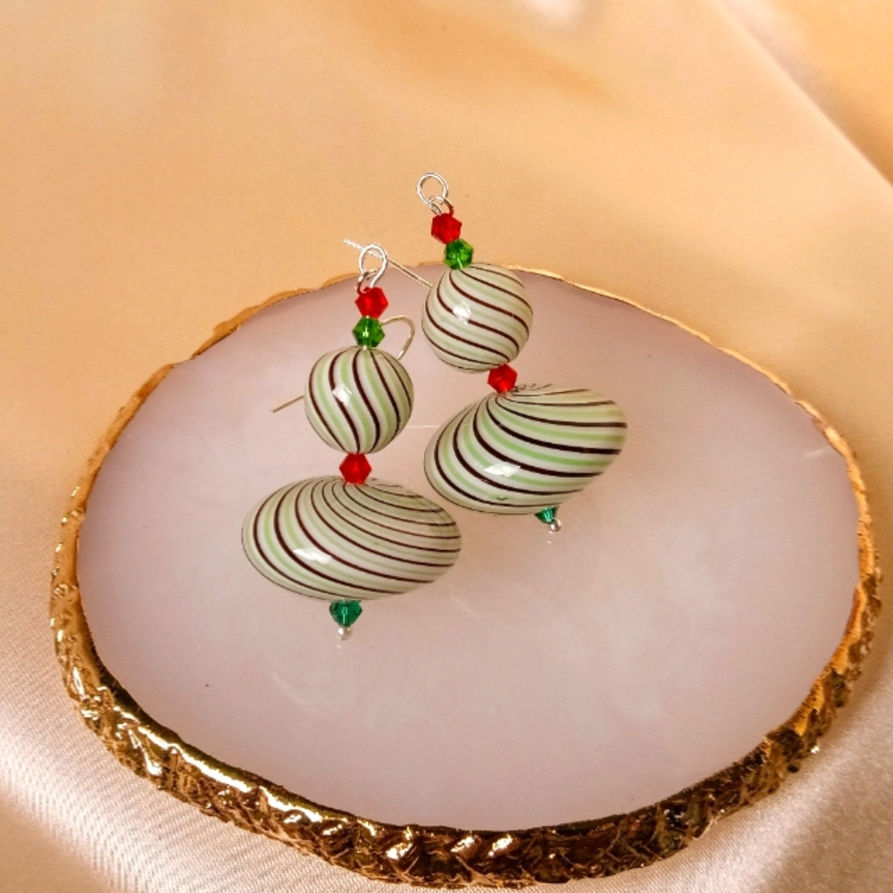 Candy cane inspired Handmade lampwork earrings